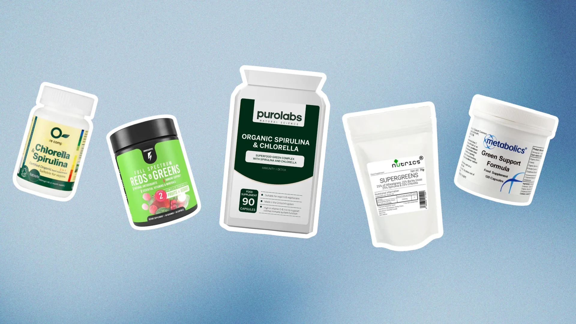 Spirulina and chlorella superfood supplements with green algae
