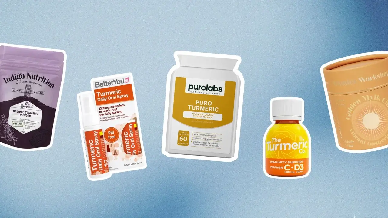 Golden turmeric root and powder with supplement capsules